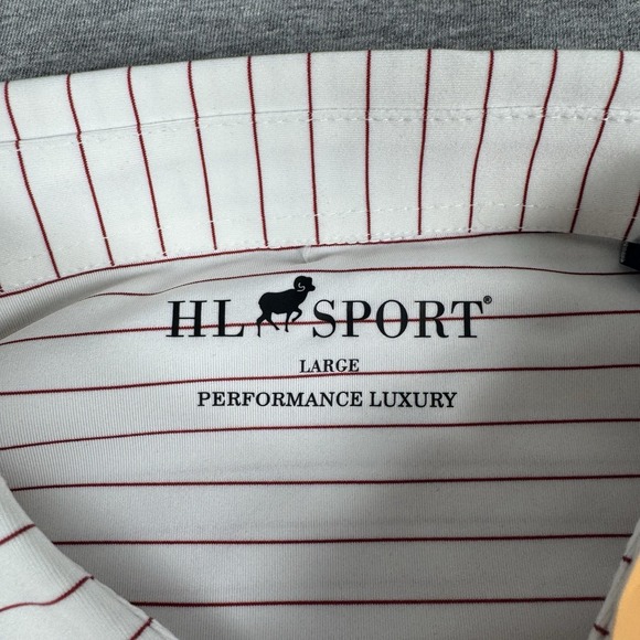 Horn Legend HL Sport Size L White Crimson Striped Polo New NWT Preppy Soft Clean - Picture 2 of 12